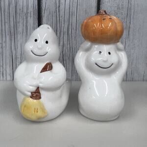 Halloween Ghost Salt & Pepper Shakers Broom Pumpkin King May